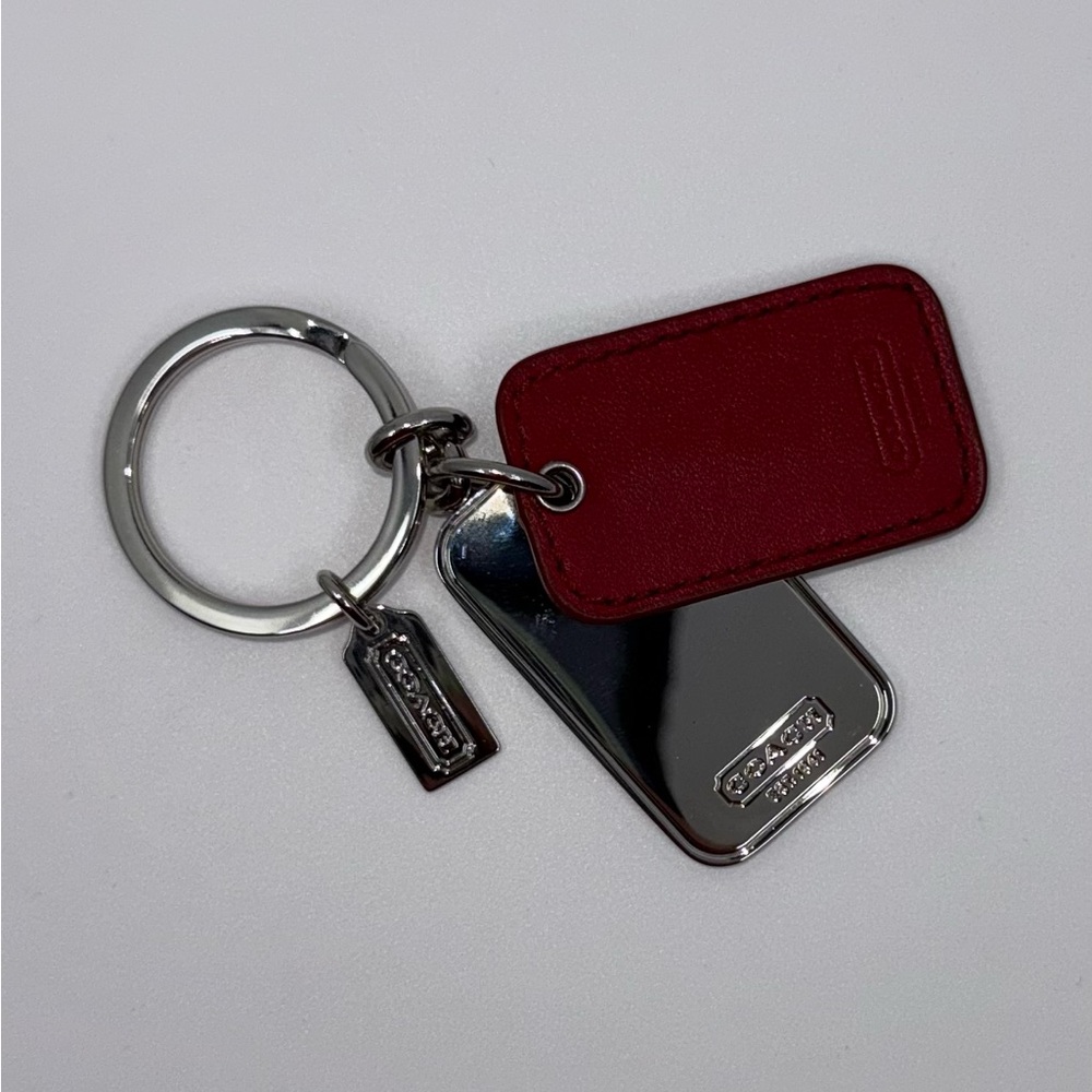 Coach Silver Keychain Keyring Red Leather and Silver Tags LIKE NEW CONDITION - Picture 7 of 8